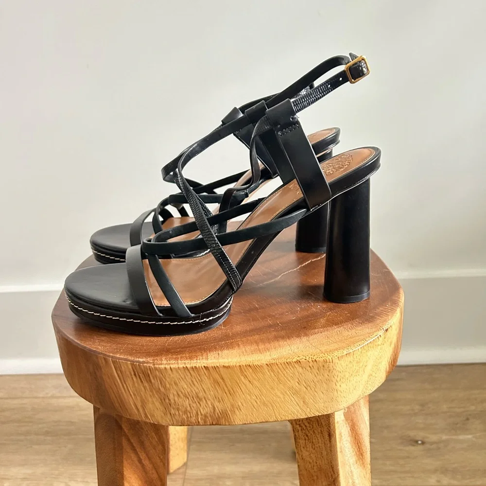 Vince Camuto Neloette Black Block Heel Sandal Size 8 Brand New - Picture 3 of 4